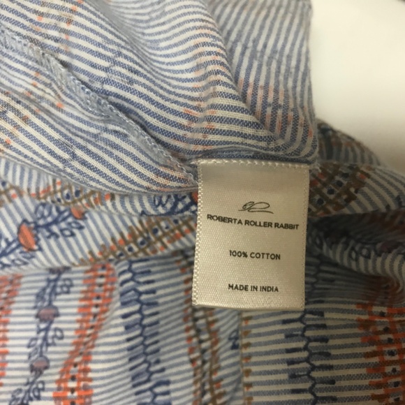 Roller Rabbit Cotton Blue Striped Shirt Elastic Sleeves Sz Large - Picture 9 of 10